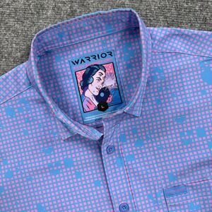 Warrior Baby Boomer DNC Shirt Large Camo Blue Pink Check Button Up S/S Polo Mens
